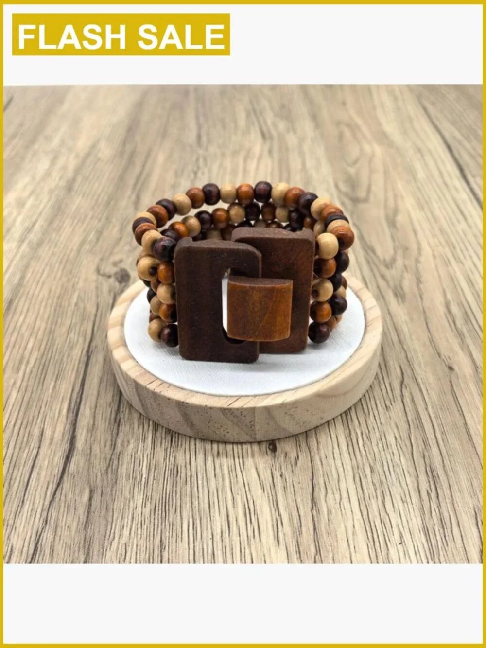 Multi Strand Wood Bead Bangle Stretch Bracelet Boho Unisex